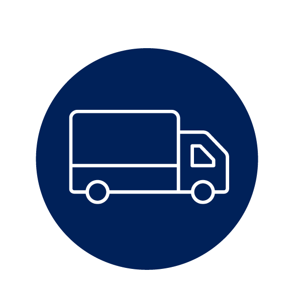 LKW/Transporter Icon. Die fertigen Bettwaren werden sorgfältig verpackt und dann zum Kunden geliefert.